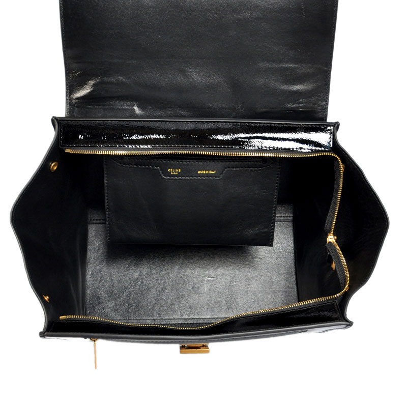 celine black patent leather handbag trapeze  